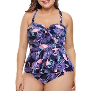 Womens Purple Plus Size 2 Piece Ruffled Tankini w/ Adjustable Straps Sz …